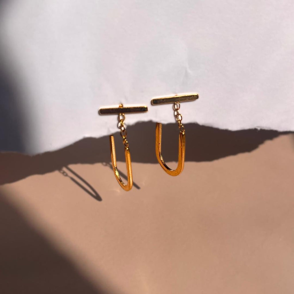Golden Minimalist U-Shaped Dangle Earrings | Stainless Steel Waterproof Jewelry | Modern Elegant Gift