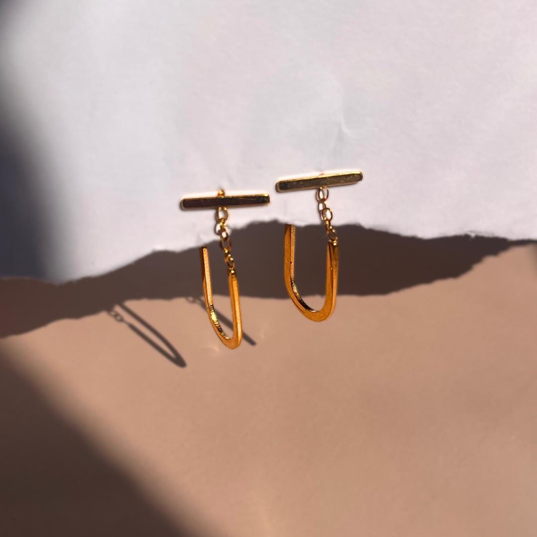 Golden Minimalist U-Shaped Dangle Earrings | Stainless Steel Waterproof Jewelry | Modern Elegant Gift