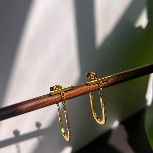 Golden Minimalist U-Shaped Dangle Earrings | Stainless Steel Waterproof Jewelry | Modern Elegant Gift
