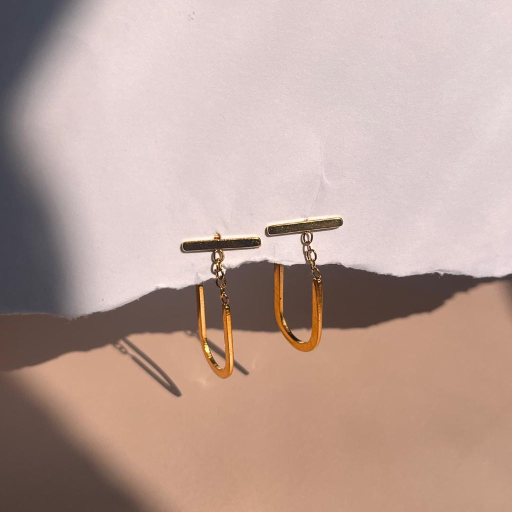 Golden Minimalist U-Shaped Dangle Earrings | Stainless Steel Waterproof Jewelry | Modern Elegant Gift