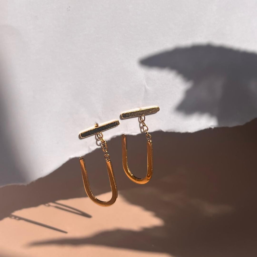 Golden Minimalist U-Shaped Dangle Earrings | Stainless Steel Waterproof Jewelry | Modern Elegant Gift