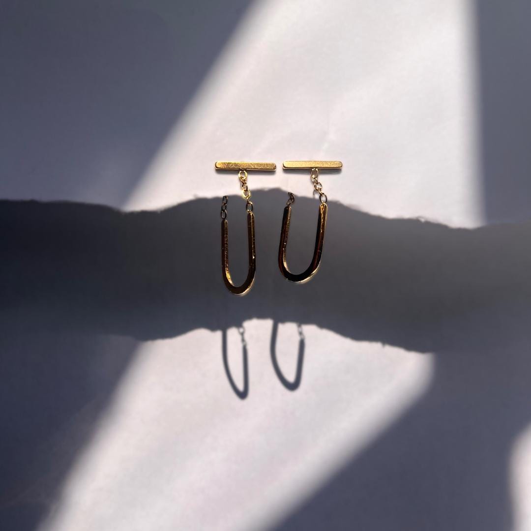 Golden Minimalist U-Shaped Dangle Earrings | Stainless Steel Waterproof Jewelry | Modern Elegant Gift