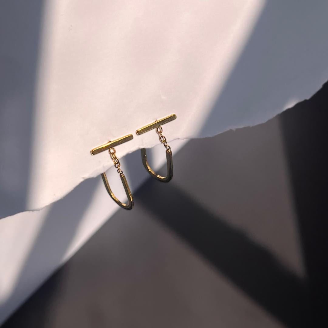 Golden Minimalist U-Shaped Dangle Earrings | Stainless Steel Waterproof Jewelry | Modern Elegant Gift