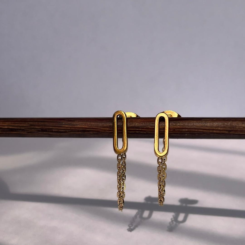Minimalist Double Chain Studs | Waterproof Stainless Steel Modern Earrings | Elegant Everyday Jewelry