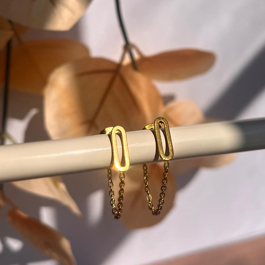 Minimalist Double Chain Studs | Waterproof Stainless Steel Modern Earrings | Elegant Everyday Jewelry