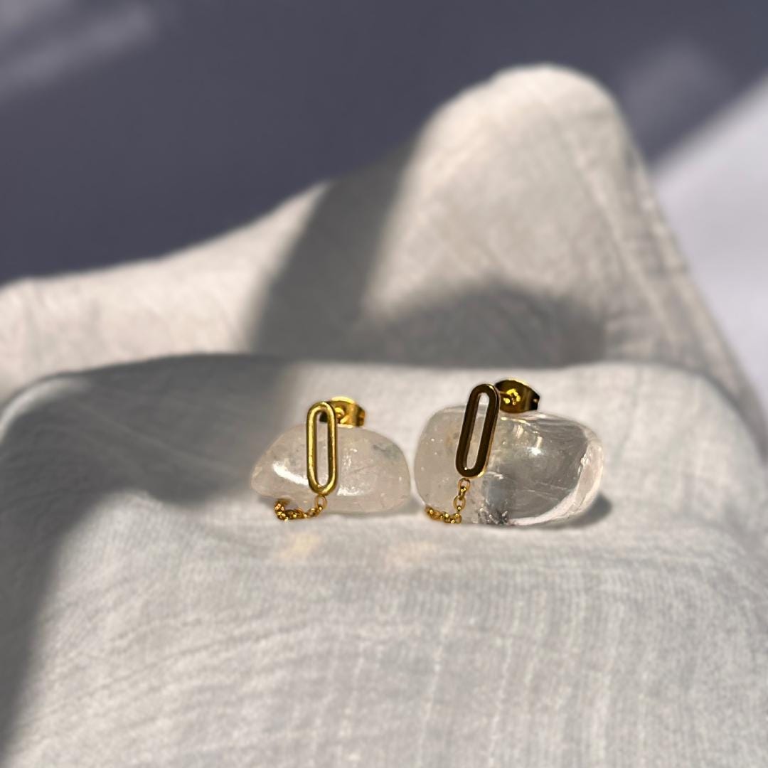 Minimalist Double Chain Studs | Waterproof Stainless Steel Modern Earrings | Elegant Everyday Jewelry