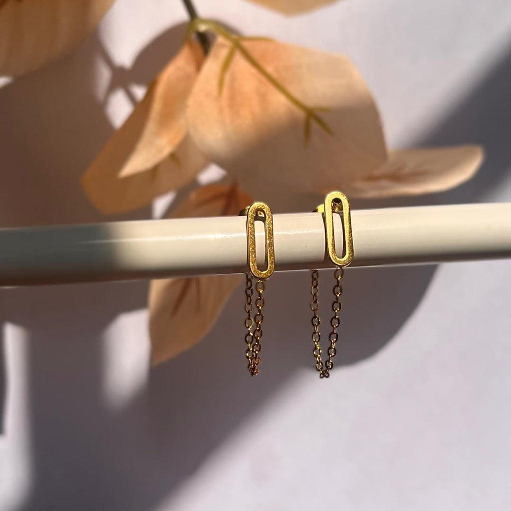 Minimalist Double Chain Studs | Waterproof Stainless Steel Modern Earrings | Elegant Everyday Jewelry