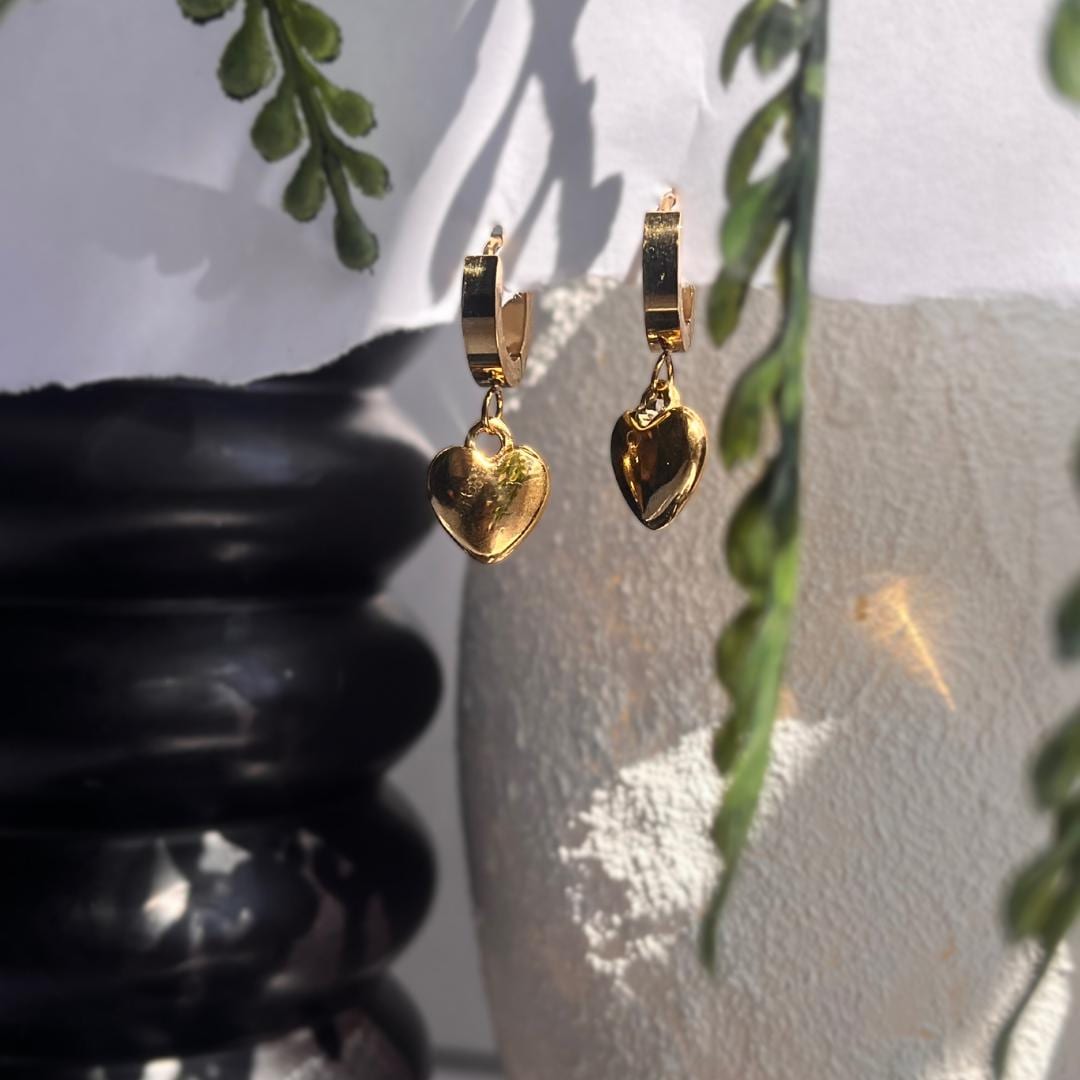 Golden Heart Hoop Earrings | Stainless Steel Waterproof Jewelry | Elegant Everyday Gift