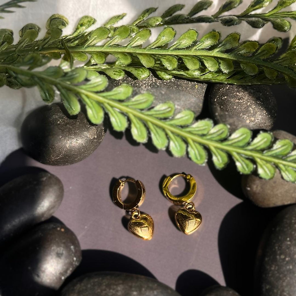 Golden Heart Hoop Earrings | Stainless Steel Waterproof Jewelry | Elegant Everyday Gift