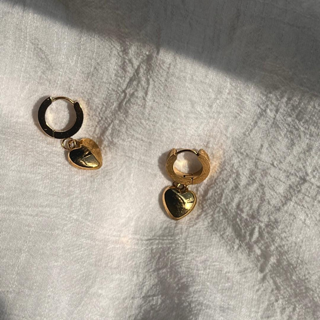 Golden Heart Hoop Earrings | Stainless Steel Waterproof Jewelry | Elegant Everyday Gift
