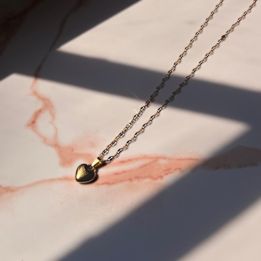 Gold Heart Necklace | Waterproof Stainless Steel Pendant for Women | Minimalist Gold Jewelry | Elegant Everyday Gift