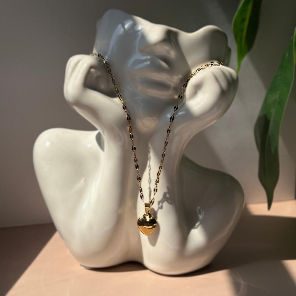 Gold Heart Necklace | Waterproof Stainless Steel Pendant for Women | Minimalist Gold Jewelry | Elegant Everyday Gift