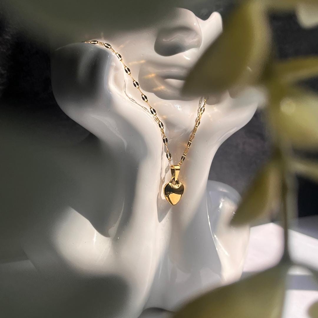 Gold Heart Necklace | Waterproof Stainless Steel Pendant for Women | Minimalist Gold Jewelry | Elegant Everyday Gift