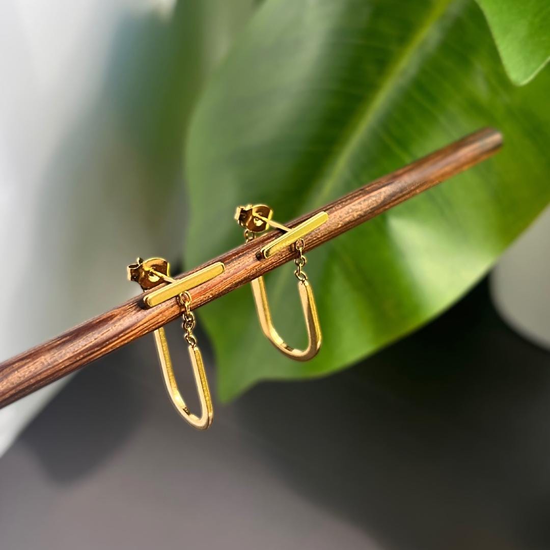 Golden Minimalist U-Shaped Dangle Earrings | Stainless Steel Waterproof Jewelry | Modern Elegant Gift