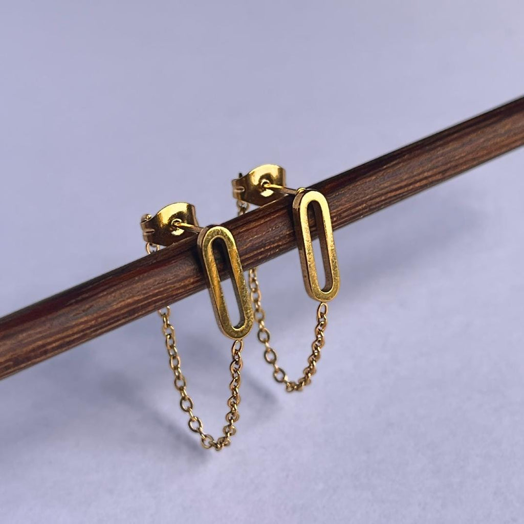 Minimalist Double Chain Studs | Waterproof Stainless Steel Modern Earrings | Elegant Everyday Jewelry
