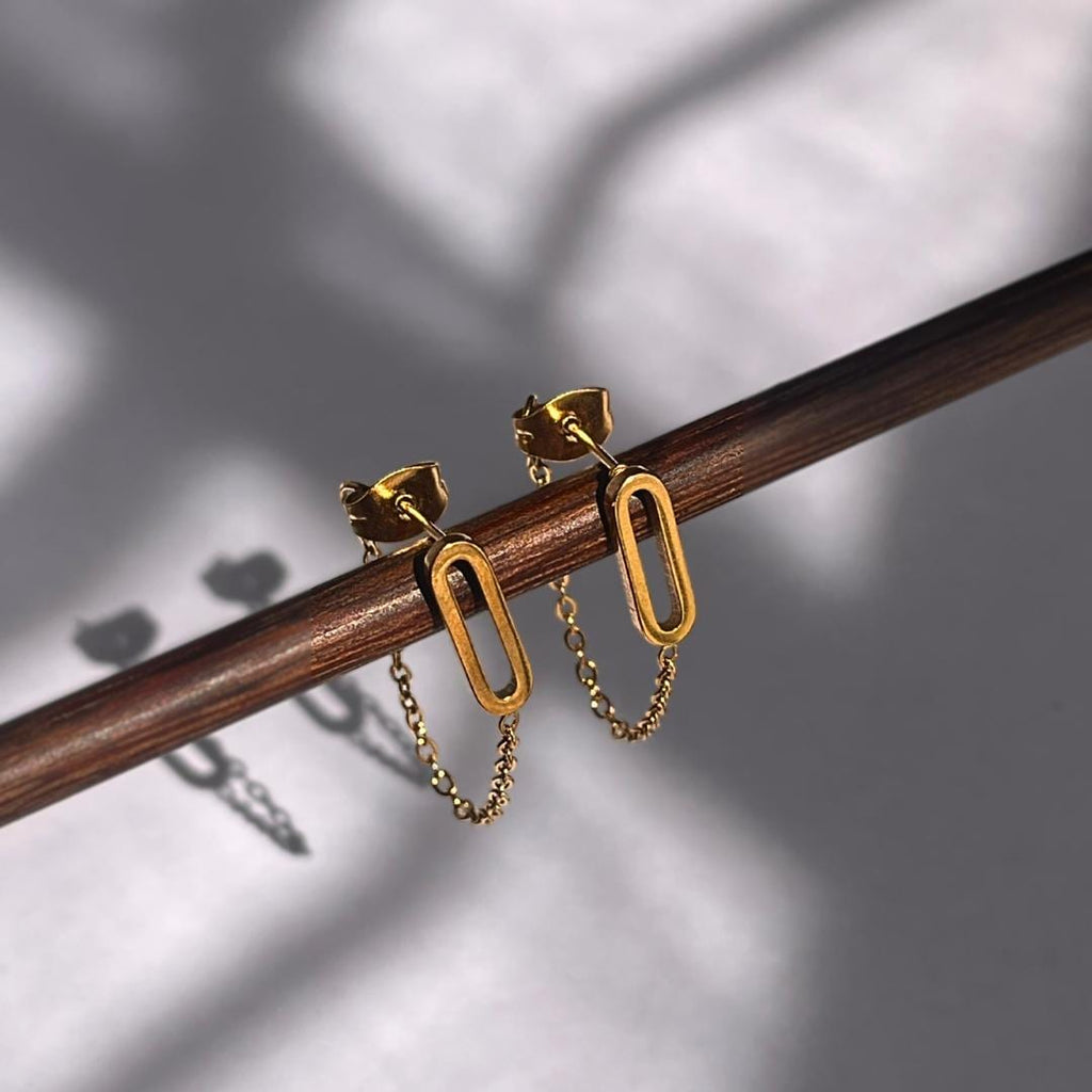 Minimalist Double Chain Studs | Waterproof Stainless Steel Modern Earrings | Elegant Everyday Jewelry