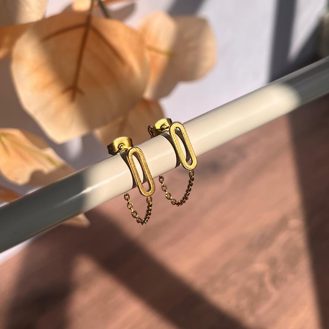 Minimalist Double Chain Studs | Waterproof Stainless Steel Modern Earrings | Elegant Everyday Jewelry