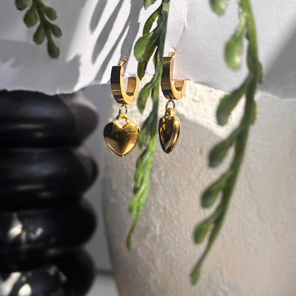 Golden Heart Hoop Earrings | Stainless Steel Waterproof Jewelry | Elegant Everyday Gift