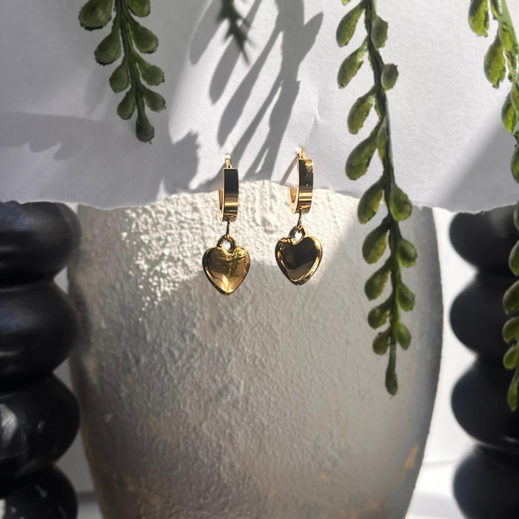 Golden Heart Hoop Earrings | Stainless Steel Waterproof Jewelry | Elegant Everyday Gift