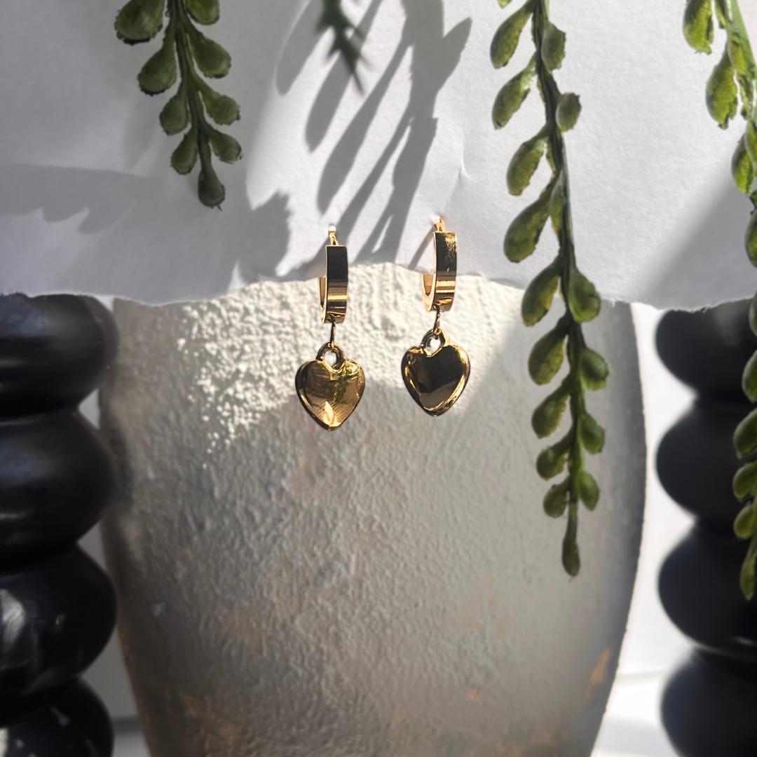 Golden Heart Hoop Earrings | Stainless Steel Waterproof Jewelry | Elegant Everyday Gift