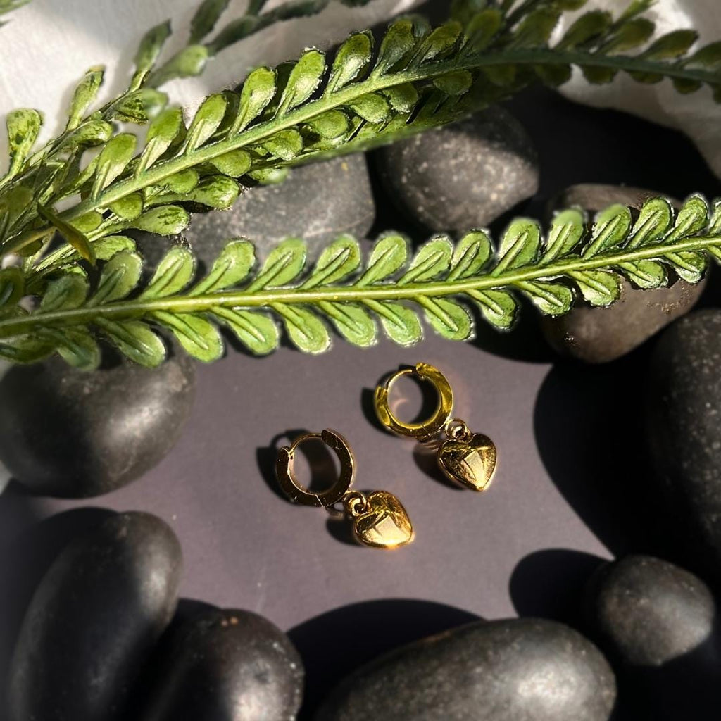 Golden Heart Hoop Earrings | Stainless Steel Waterproof Jewelry | Elegant Everyday Gift