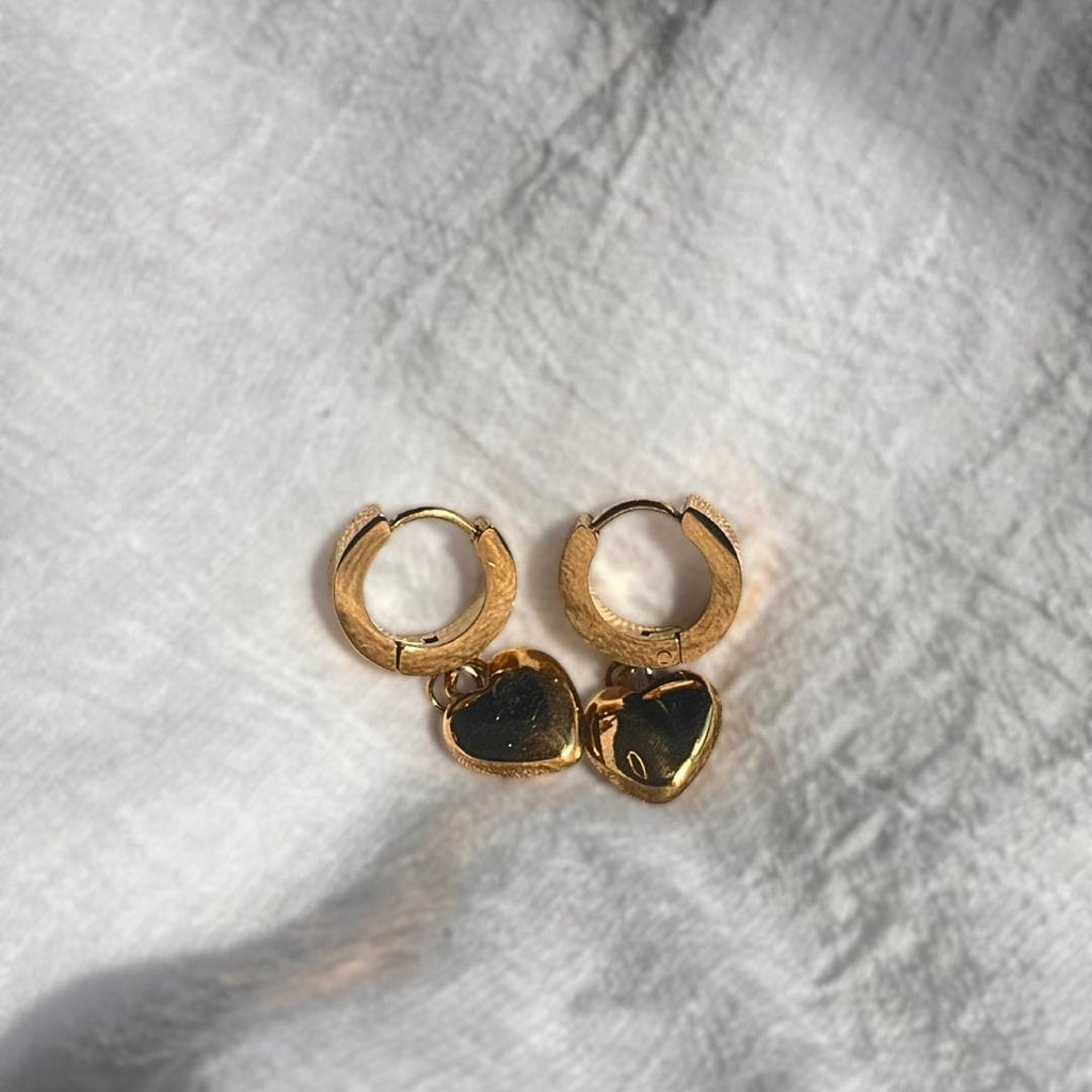 Golden Heart Hoop Earrings | Stainless Steel Waterproof Jewelry | Elegant Everyday Gift