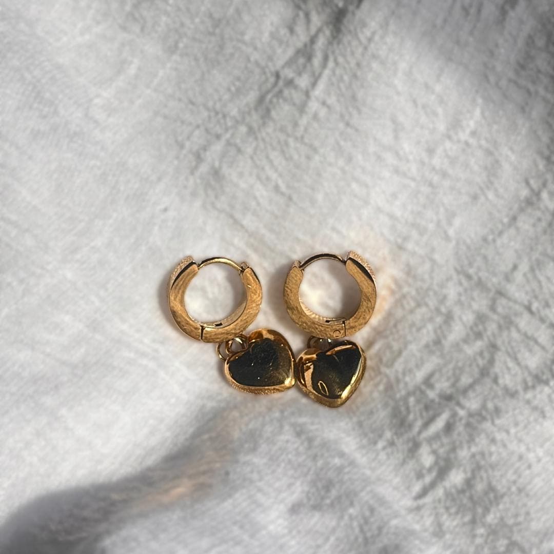 Golden Heart Hoop Earrings | Stainless Steel Waterproof Jewelry | Elegant Everyday Gift