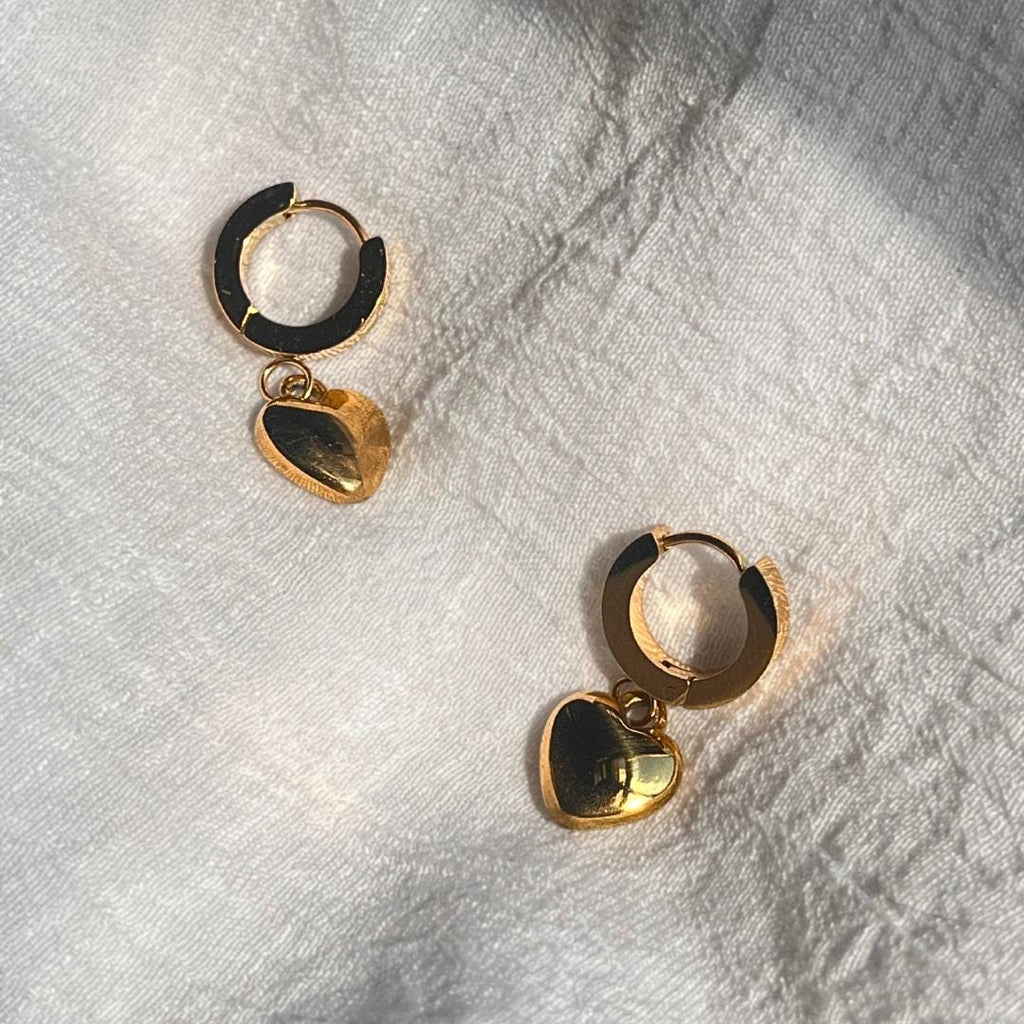 Golden Heart Hoop Earrings | Stainless Steel Waterproof Jewelry | Elegant Everyday Gift