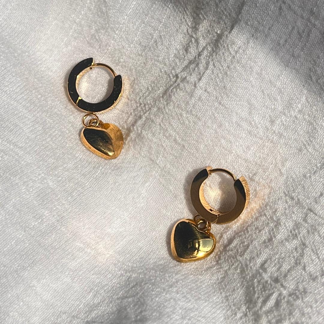 Golden Heart Hoop Earrings | Stainless Steel Waterproof Jewelry | Elegant Everyday Gift