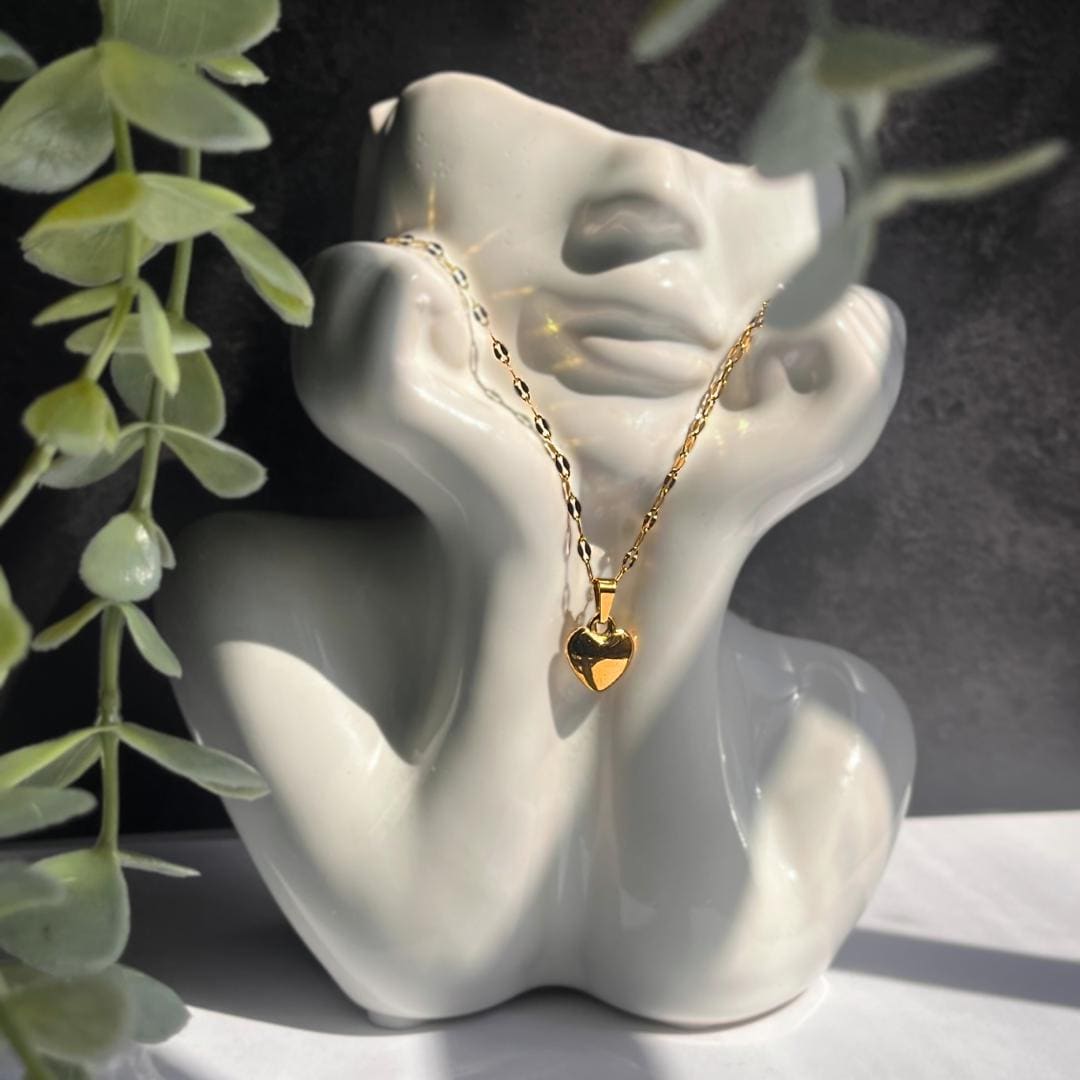 Gold Heart Necklace | Waterproof Stainless Steel Pendant for Women | Minimalist Gold Jewelry | Elegant Everyday Gift